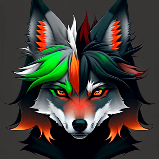 AI generated: wolf-like fursona with 4 different eyes, 2 pairs of eyes, with all of them containing an ombre of th...