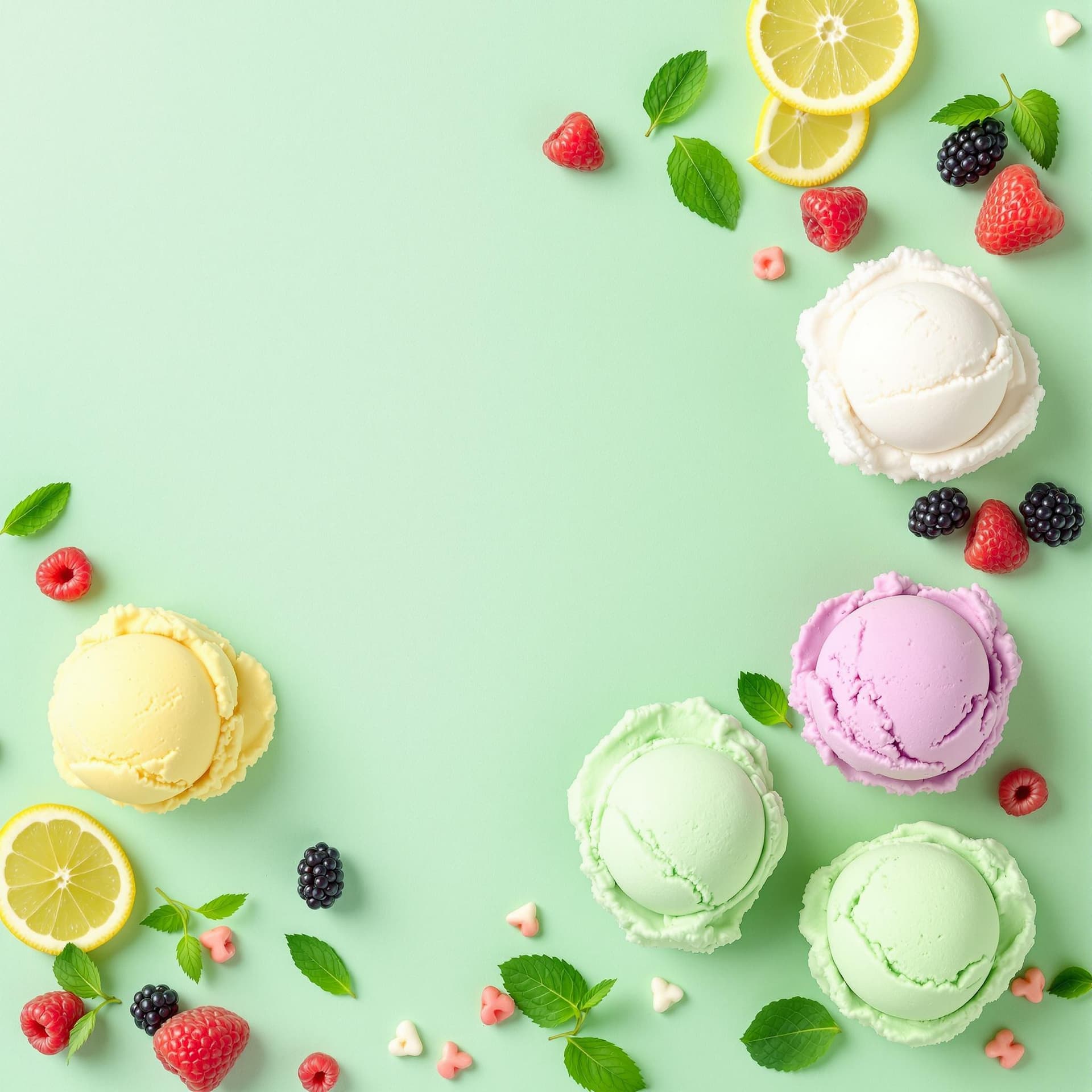 AI generated: The image features a vibrant and appetizing arrangement of ice cream scoops in various flavors neatl...