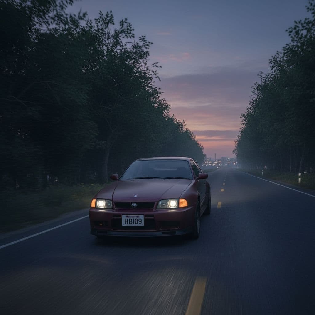 AI generated: Nissan R34 GT-T on the road

With the discreet and very small "HB09" watermark on the license plat...