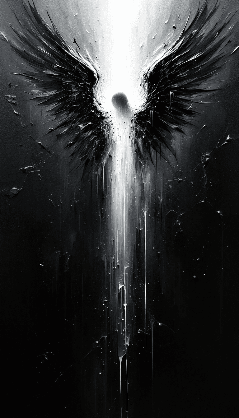 AI generated: A surreal, abstract oil painting with a three-dimensional illusion, depicting a glorious angelic fig...