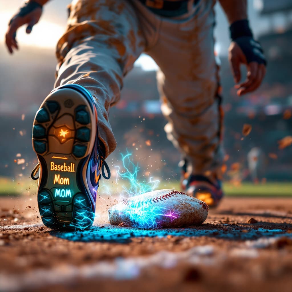 AI generated: Photo of a ultra realistic baseball player sliding headfirst into second base. Make his cleats elect...