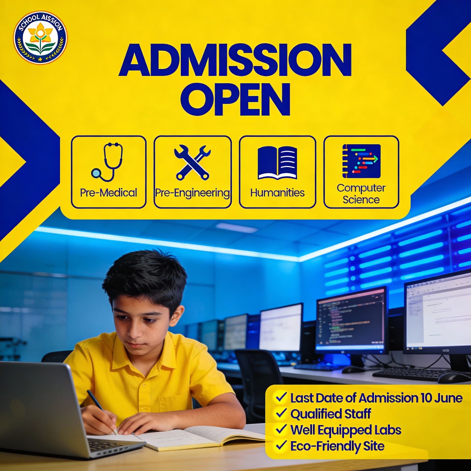 AI generated: Create a bright, eye-catching school admissions poster for GHSS Sherpur Mansehra with bold colors (b...