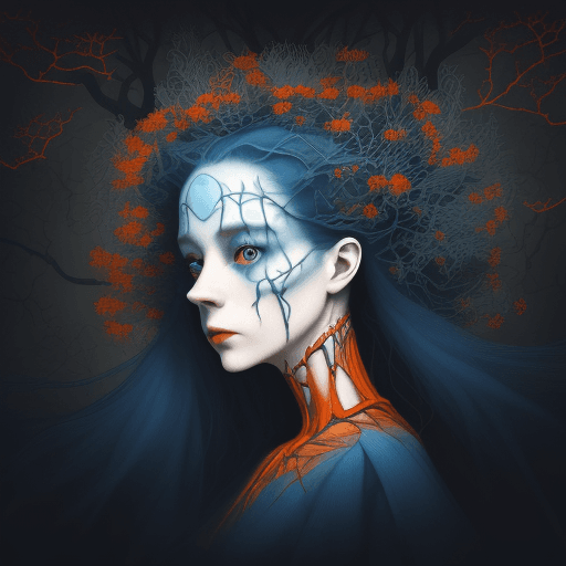 AI generated: a colorful digital artwork of a woman's head and branches, in the style of haunting houses, graceful...