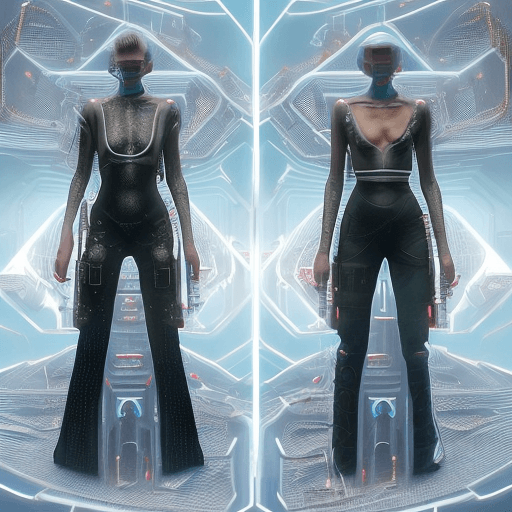AI generated: Two women in meticulously tailored cyberpunk-style outfits, each piece of attire is a testament to i...