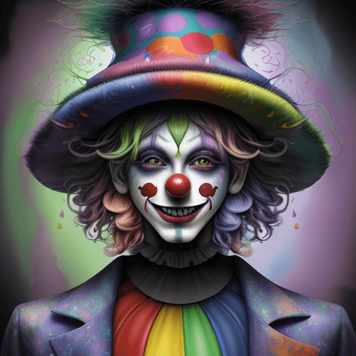 AI generated: Mistic clown with hat in psychedelic mode,hat details, made entirely of professional oil watercolor,...