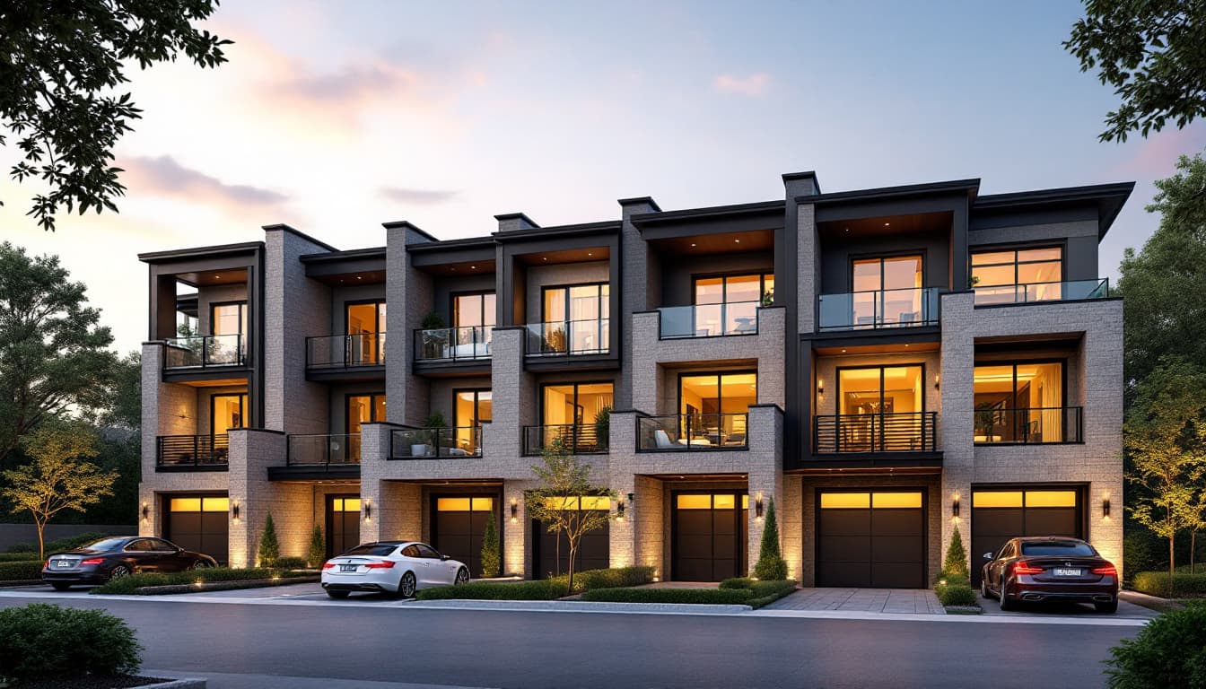 AI generated: An upscale 2-4 unit residential multifamily property, showcasing modern architecture with sleek line...