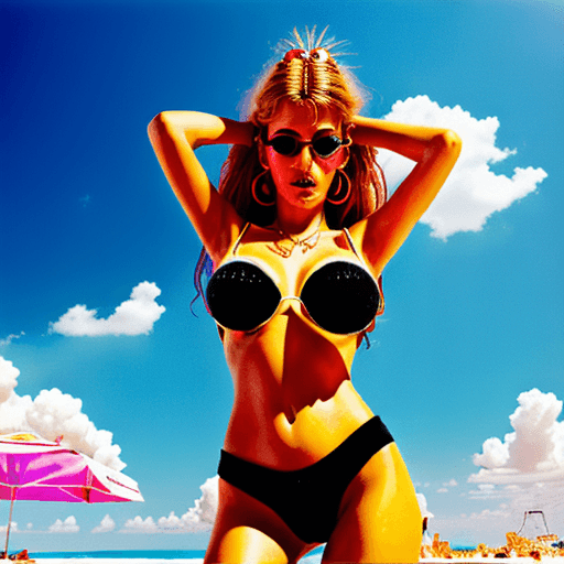 AI generated: hot summer girl in ibiza, in the style of david lachapelle, surreal photography, hypermaximalist 