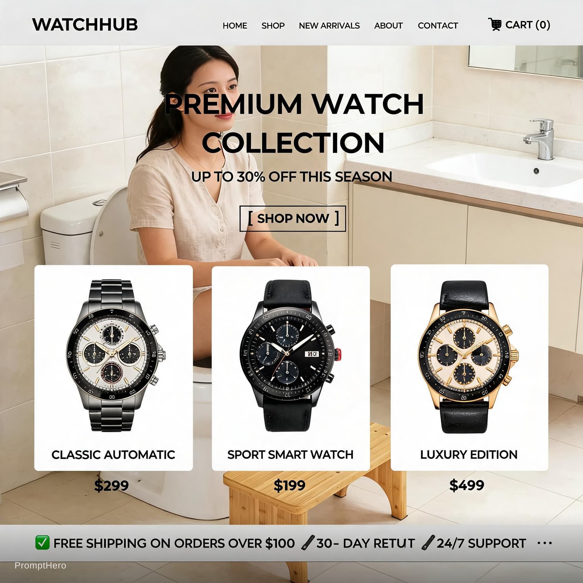 AI generated: watch sales website, ui, ux, front page, e-commercer