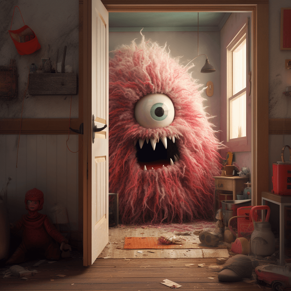 AI generated: a monster appears to be coming out of someone's room, in the style of realistic hyper-detailed rende...