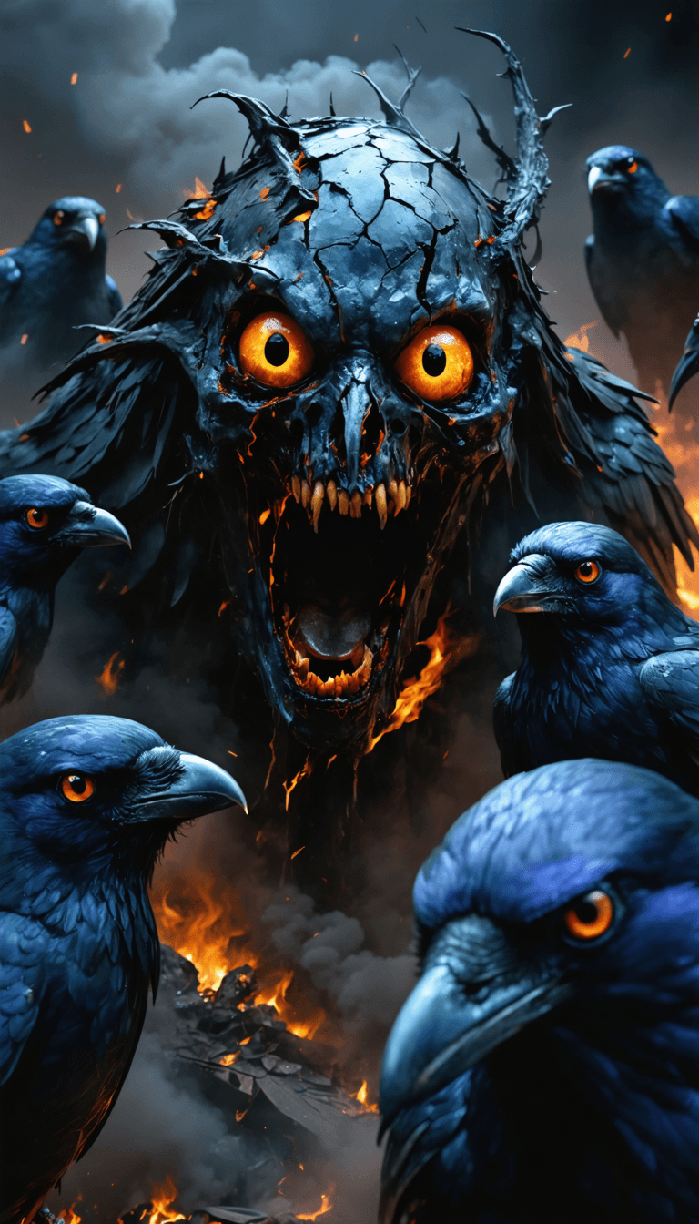 AI generated: grotesque, multi-eyed, layered with molten, cracked skin and writhing textures resembling ancient He...
