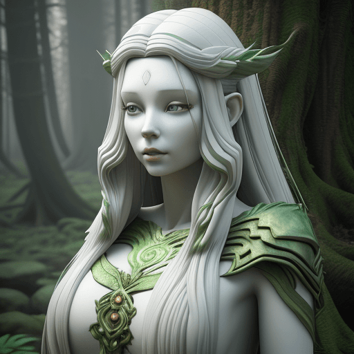 AI generated: beautiful forest deity woman :: long hair :: pale skin :: in giant ancient tree background :: by Mou...