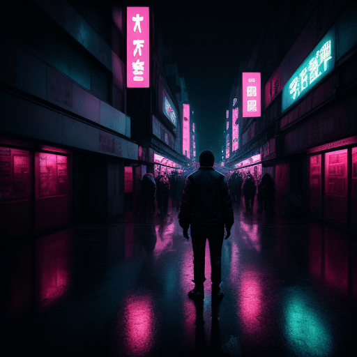 AI generated: In the style of liam wong, filled streets, person looks at the camera