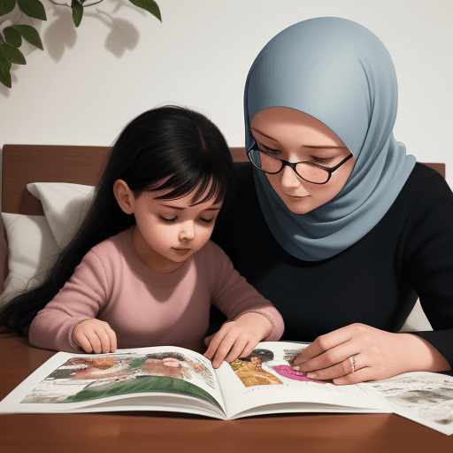 AI generated: a woman reading a book to a little girl, a poster, by György Rózsahegyi, instagram, hurufiyya, magaz...