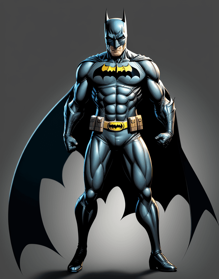 AI generated: A full body Batman character, cartoon comic style, minimum detailing, nice dynamic pose 8K --ar 69:1...