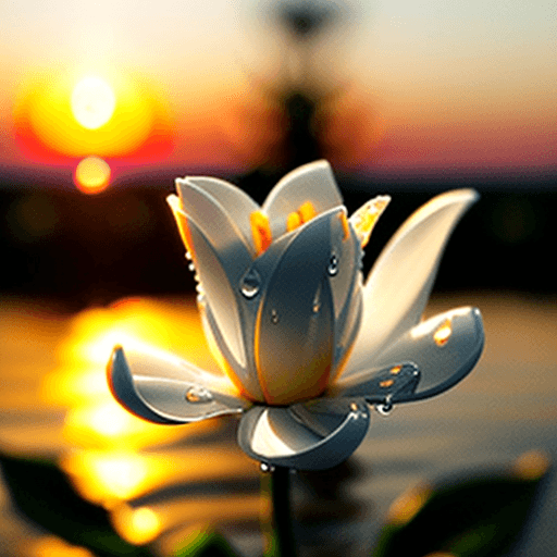 AI generated: close up, character intricate white flower and a glorious sunset, a beautiful wet flower,  close up ...