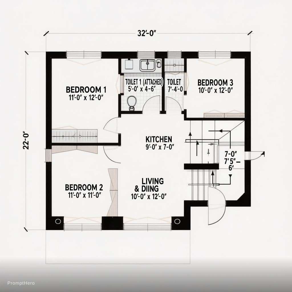 AI generated: Create a detailed, accurately scaled 2D architectural floor plan on a clean white background. The ov...