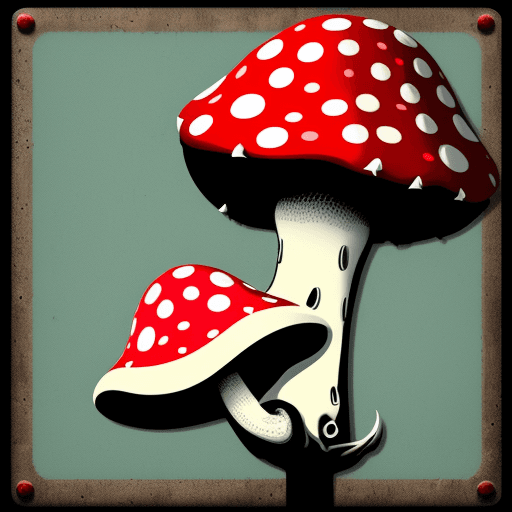 AI generated: A logo with an amanita muscaria mushroom on a road sign in an abstract banksy style