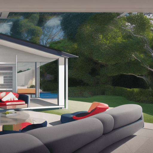 AI generated: Hyper realistic eye level exterior photo of a mid century modern style house overlooking the ocean, ...