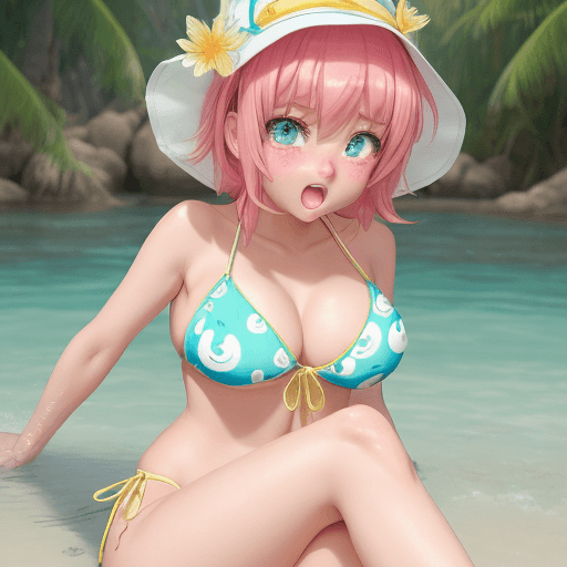 AI generated: GIRL, big cheast, Open mouth, watery eyes, blushed, anime style slyme, bare, One leg sits to the lef...