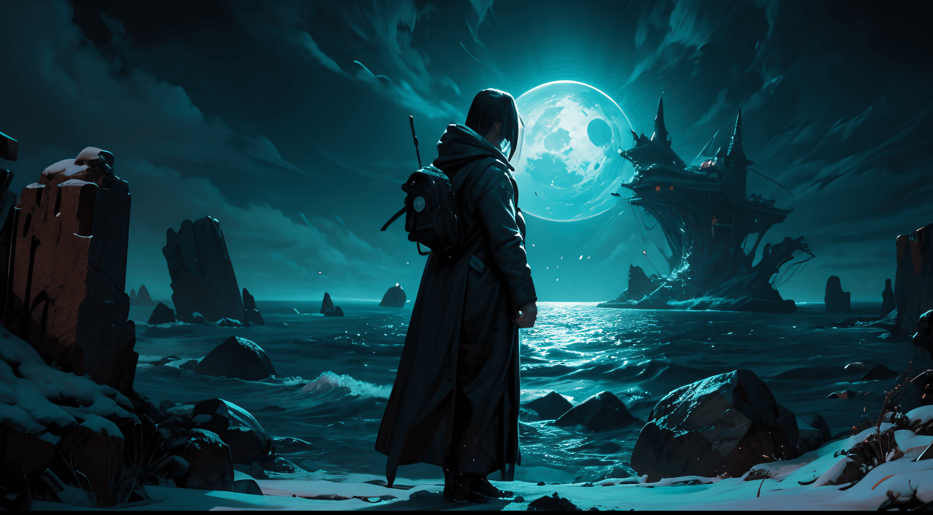 AI generated: Innsmouth, Coastal, Decaying architecture, Uncanny horror, Fish-like inhabitants, Cosmic horrors, Ma...