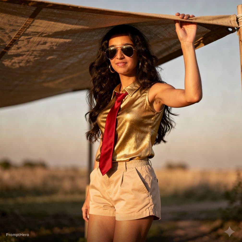 AI generated: A stunningly beautiful girl with dark, long wavy hair, wearing stylish aviator sunglasses, wearing a...
