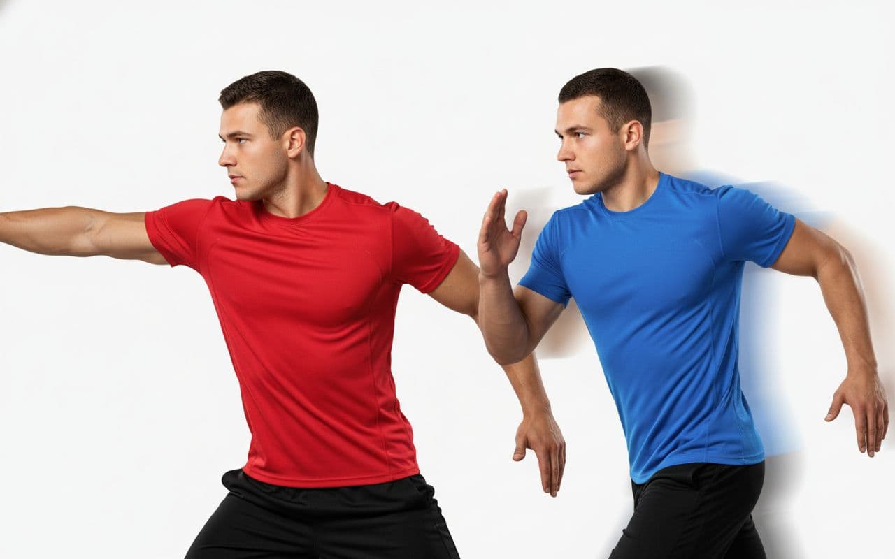 AI generated: generate a t-shirt mock up make the shirt look very athletic outline let the mock up arms be in moti...
