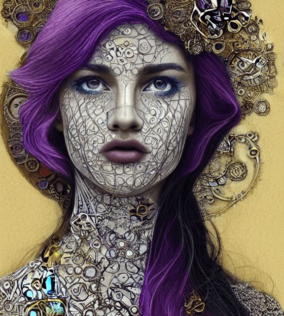 AI generated: coloured pencil drawing, high resolution 8k, Pollock master painter, Byzantine artwork, 
young lady ...