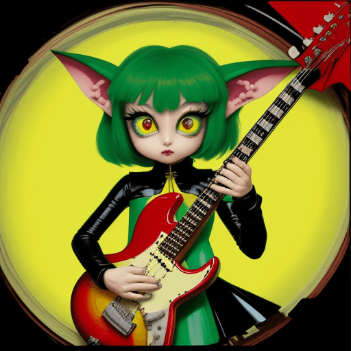 AI generated: Vinyl album, 90, one basist, one guitar player, one drummer, one singer, long ears , big eyes, blu, ...