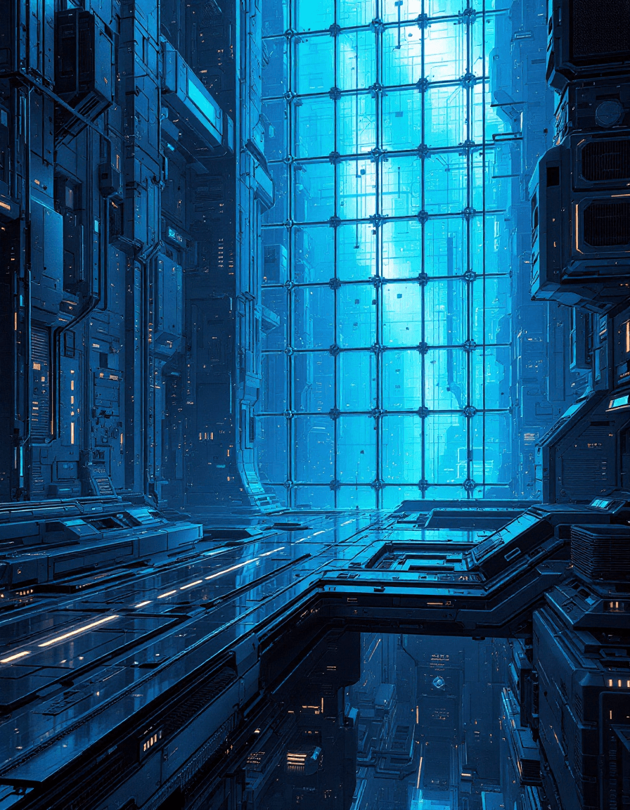 AI generated: A random strange image of a futuristic scenario in the style of Futuristic Grid Aesthetics employing...