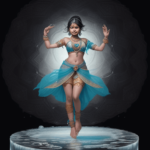 AI generated: A cheerful beautiful indian girl, dancing, drkms,(full body:1.1), on Thin Ice,drkms, water-bender,ch...