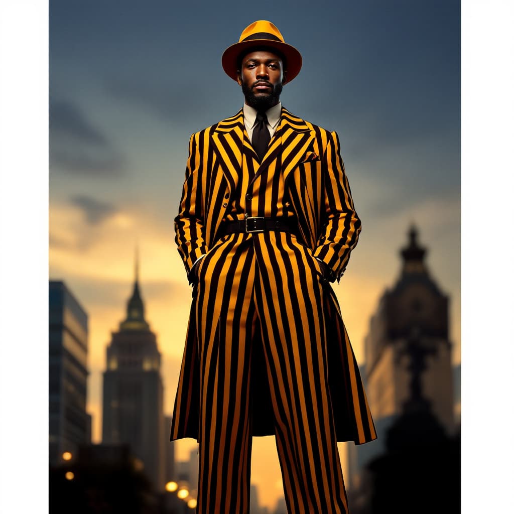 AI generated: A full-length, photorealistic portrait of an Afro-American man standing confidently. He is wearing a...