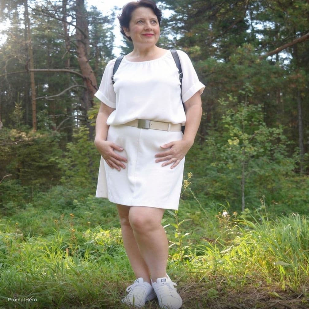 AI generated: photorealistic, all body, full body, 40 year old woman, white panties, white bra