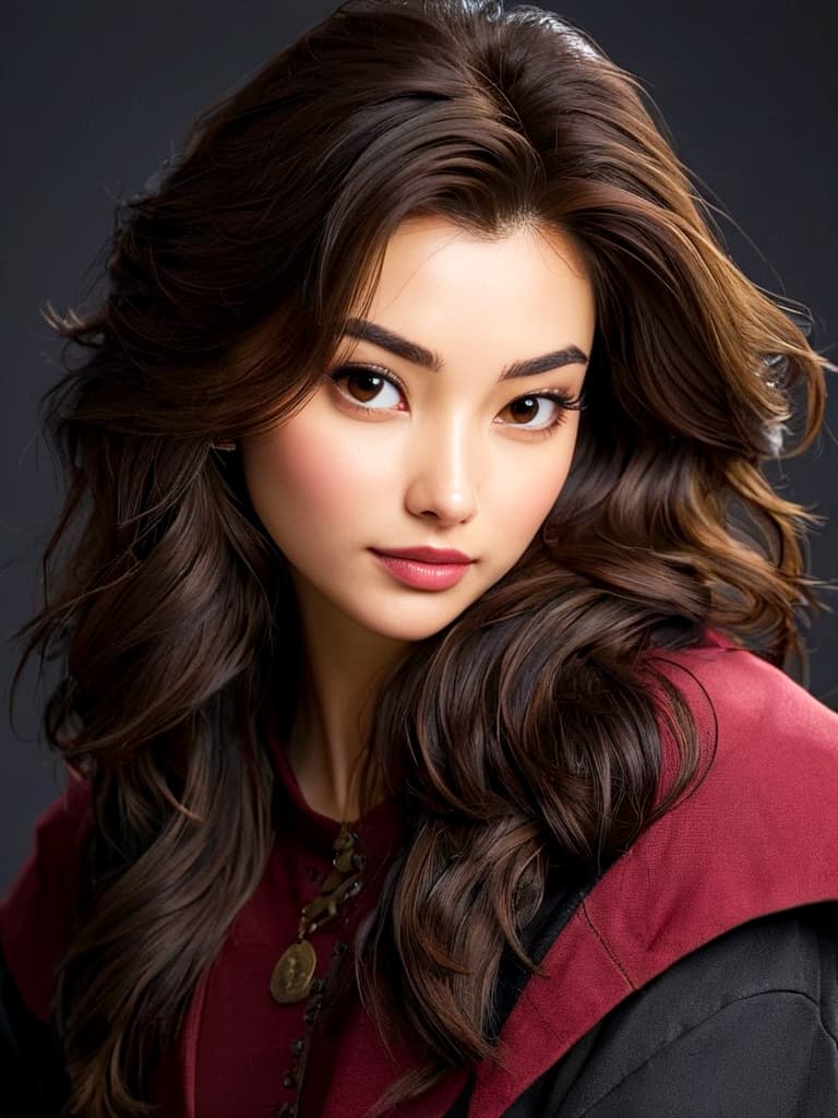 AI generated: Photo of a pretty young Chinese lady wearing an oversized hooded  jacket with long wavy hair, indoor...
