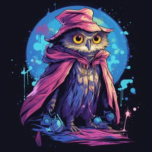 AI generated: A Map tshirt design, vibrant core, a whimsical anime magician owl with a sparkling cloak, hd, Rave f...