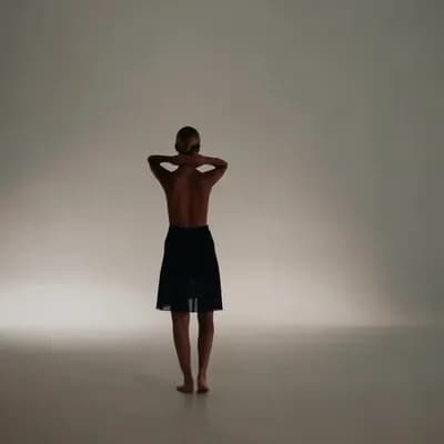 AI generated video: Spreading feet apart, hands behind head, swaying back and forth at the hips