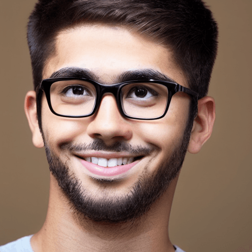 AI generated: youthful male , square face , square glasses , nerd, very short  hair, Cesar cut , middle eastern, s...