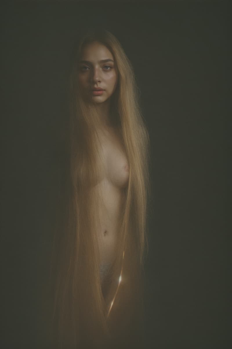 AI generated: standing in-front a waterfall, starlit night sky, greenery all around, full body photo of a young (v...
