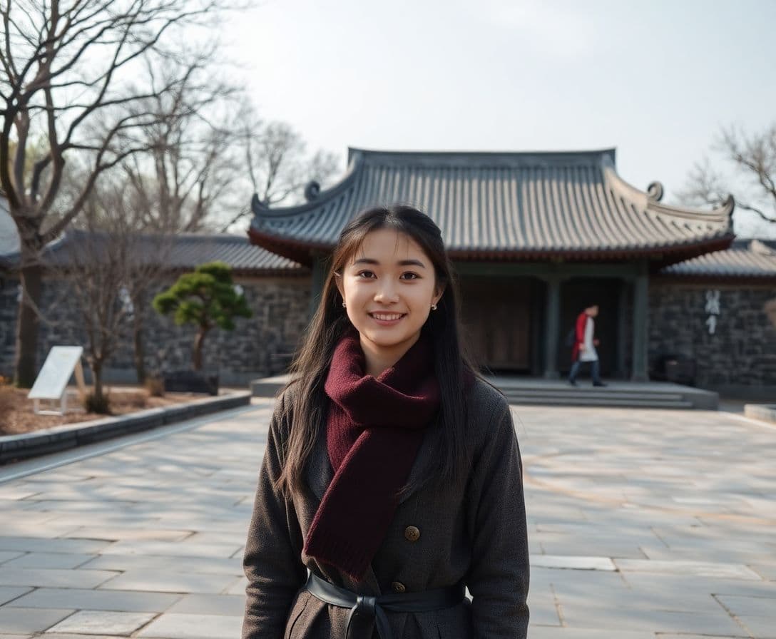 AI generated: A young Asian woman standing before her father's tomb