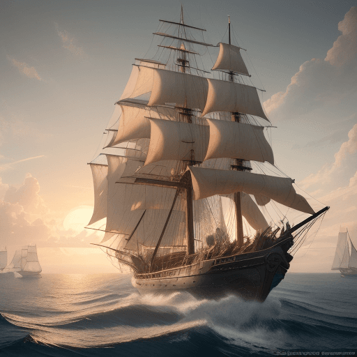 AI generated: Photo of a ultra realistic sailing ship, dramatic light, pale sunrise, cinematic lighting, battered,...