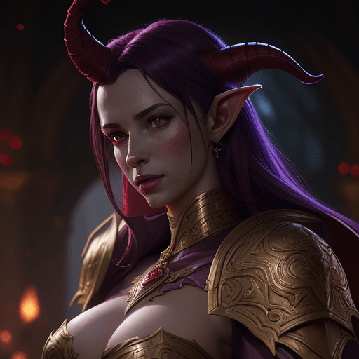AI generated: tiefling paladin by greg rutkowski, scarlet skin, luxury, elegant, ornate, vibrant and vivid, cinema...