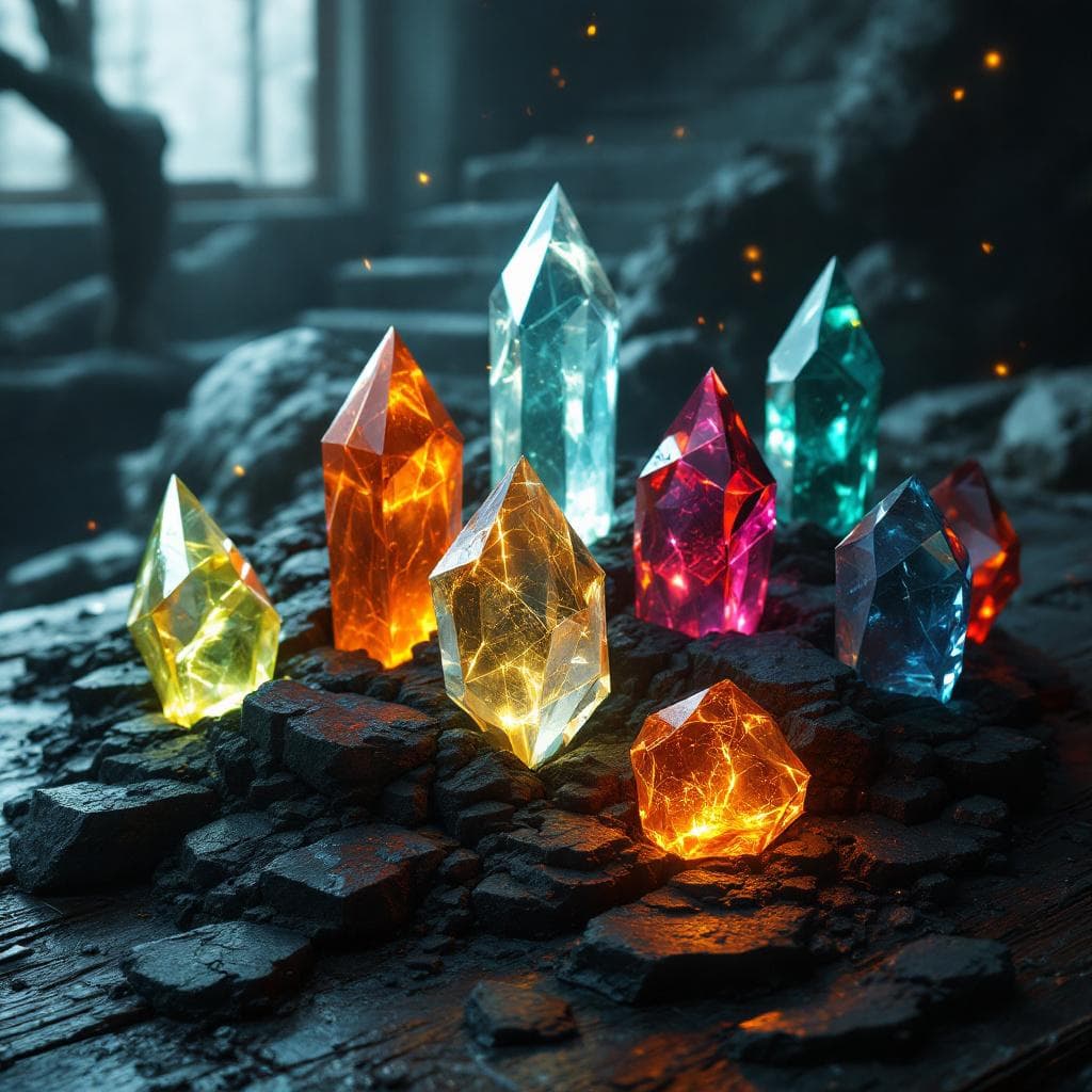 AI generated: The Shards of Power and Influence. Display 6 Shards of Power, fragmented. Unreal Engine 5: Ultra-rea...