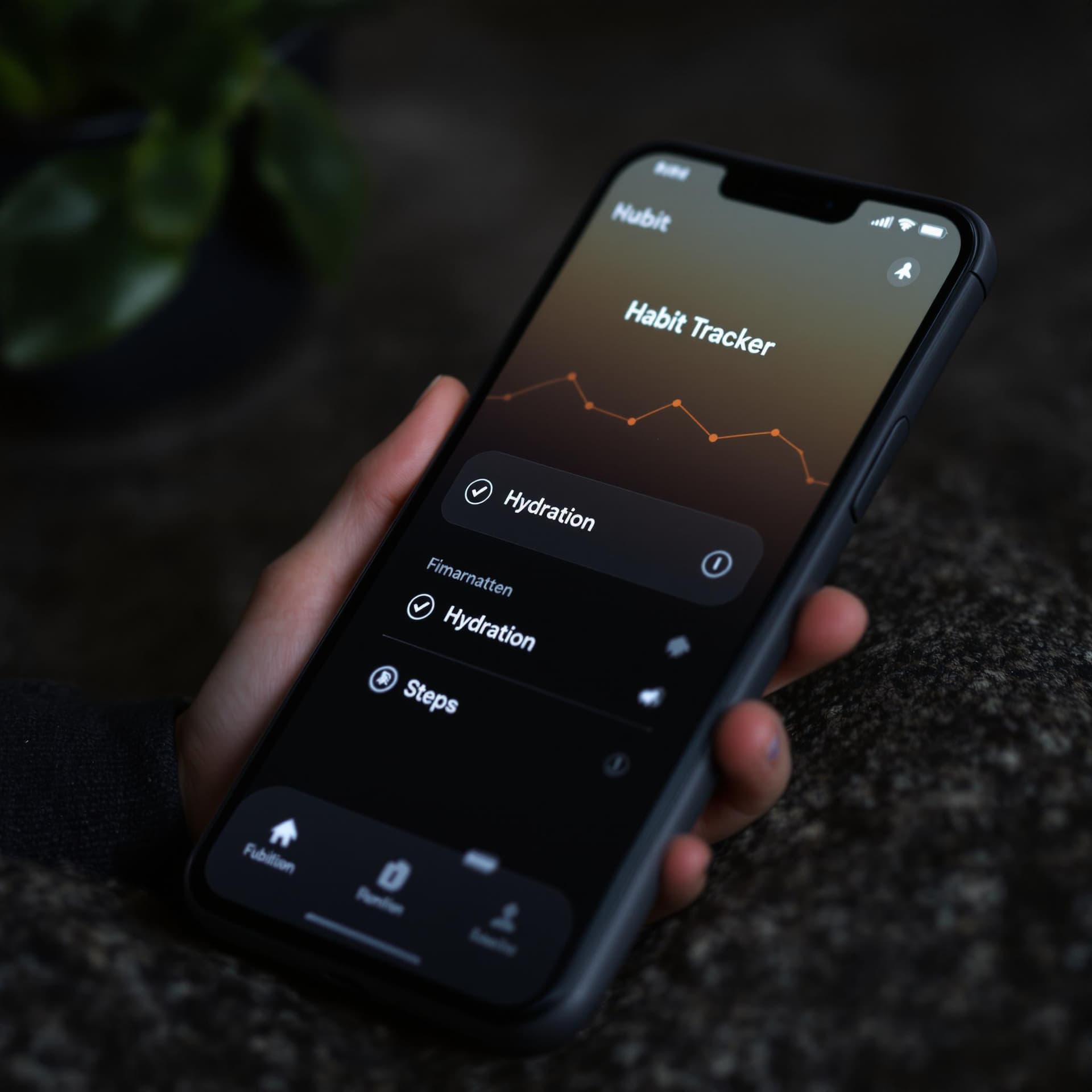 AI generated: A smartphone showing a habit tracker with checkmarks for hydration and steps. dslr, ultra quality, ...