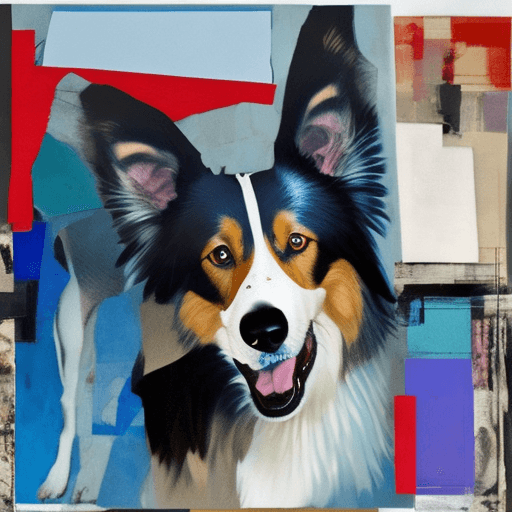 AI generated: print collage of a dog boder collie, in the style of josef kote, grunge beauty, dain yoon, cyan and ...