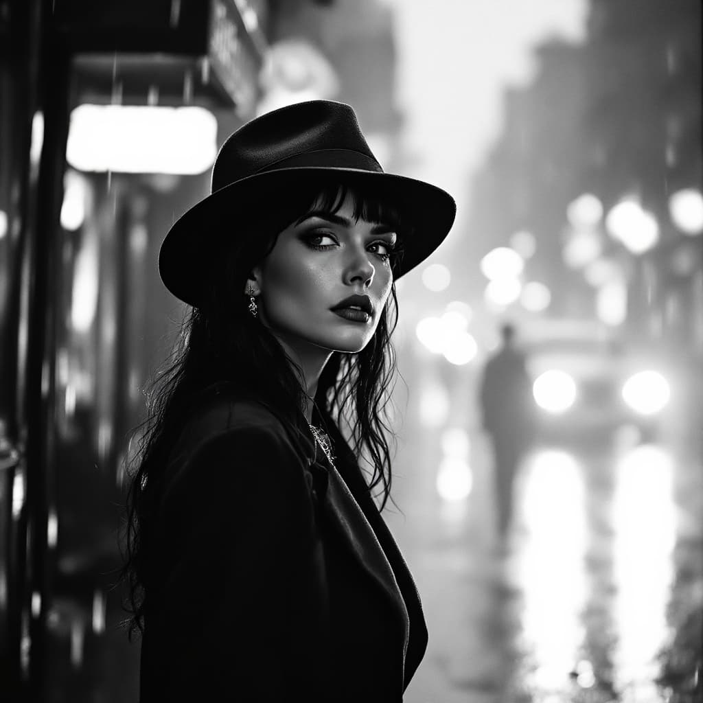 AI generated: style_empire, black and white film stock, high contrast, full body movie clip of the most beautiful ...