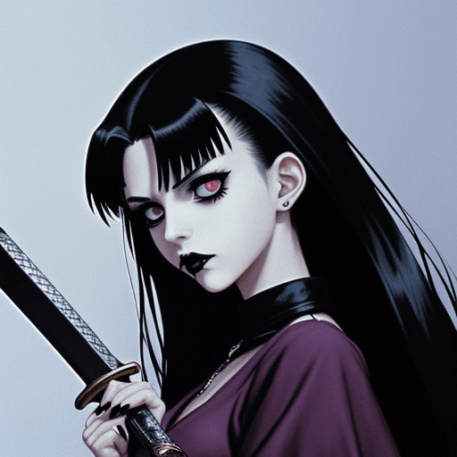 AI generated: movies from the 90s and modern animes that have old school vibes portrait of an goth vampire girl wi...