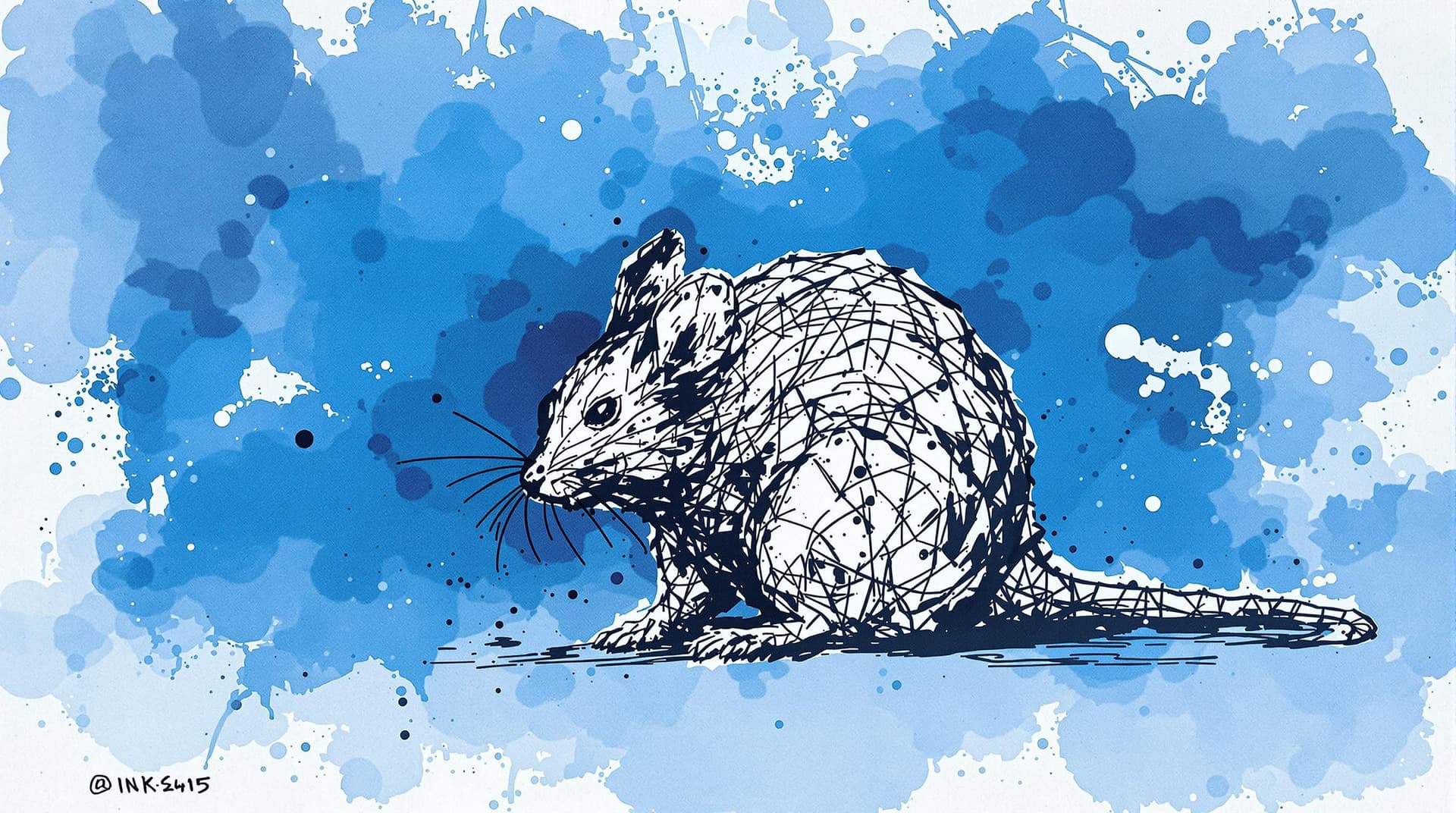 AI generated: Mouse, detailed,ink style,Ink splash art on the background,ink style,The whole is on the right，Ink w...