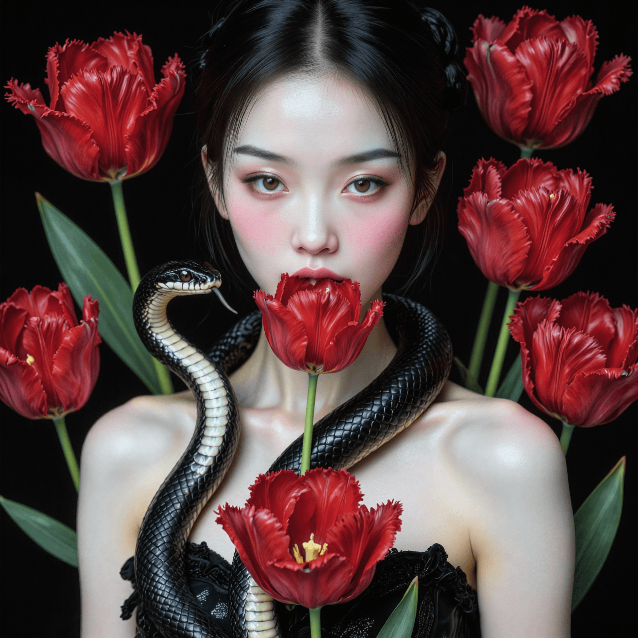 AI generated: A highly detailed, photorealistic, cinematic vertical medium close-up portrait of a beautiful young ...