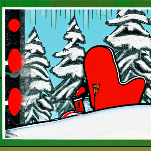 AI generated: empty santa sleigh, left alone boot, snowy forest, retro comic style, 