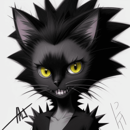 AI generated: A rough pencil sketch of a cartoon character a black cat with spiky hair and crazy eyes, in the styl...
