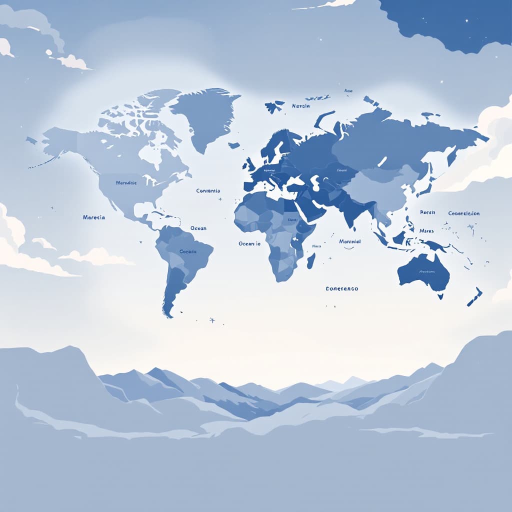 AI generated: planisferio con todos los continentes, mares y oceanos